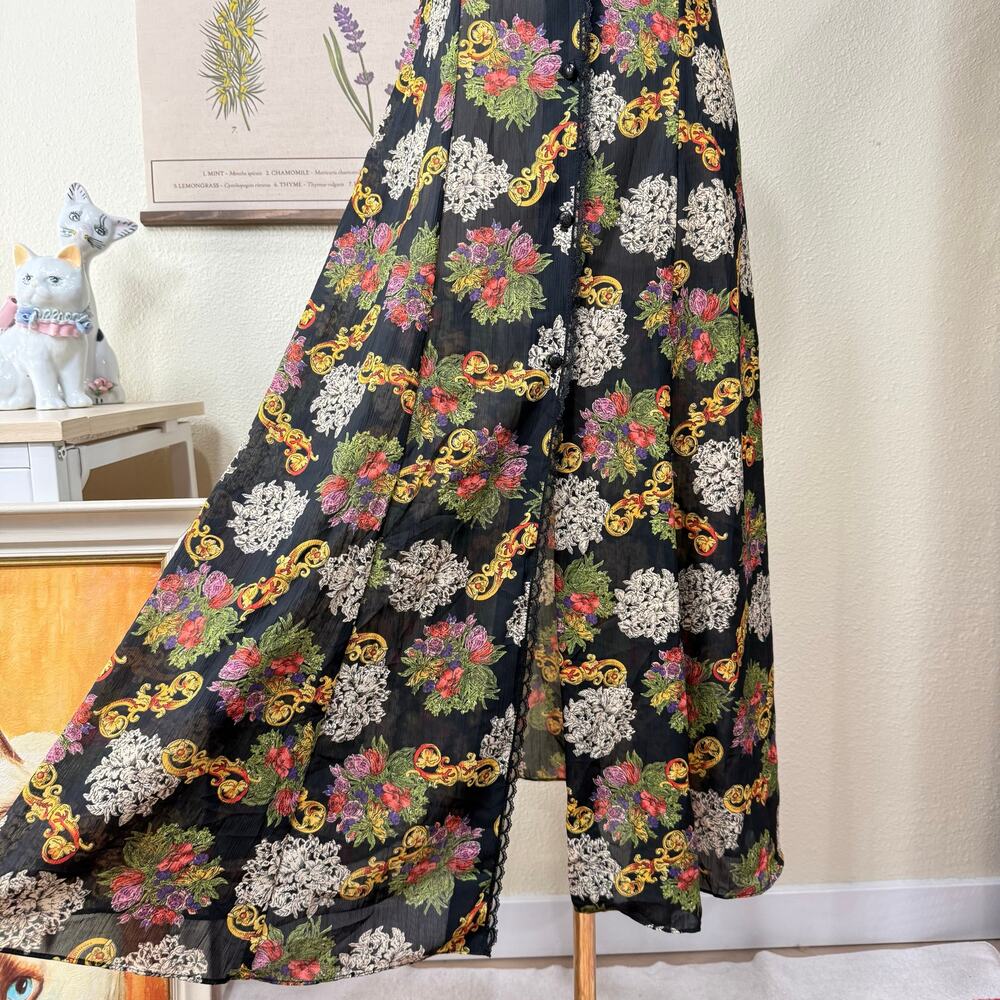 Vintage Floral Slip Dress Fairy Grunge Romantic Goth Dark Coquette Whimsigoth XS - Picture 4 of 8